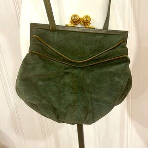 Vintage moss green suede and leather purse